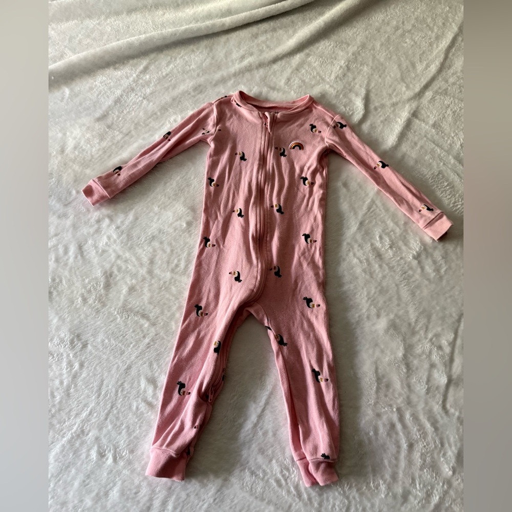 Pekkle Baby Girl Toucan Print Rainbow Pink One Piece Zippy Sleeper 18 Mths